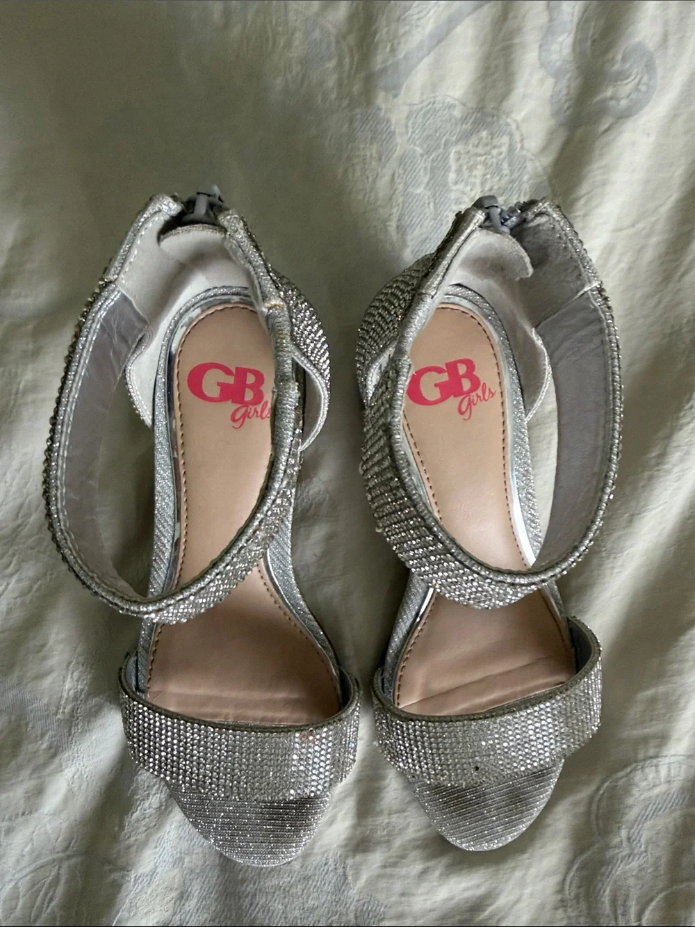 GB girls size 13 Silver Rhinestone Block Heel Sandals